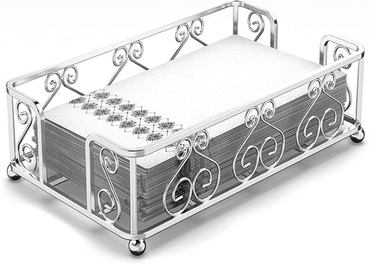 Silver Guest Towel Holder Tray for Bathroom – Napkin Organizer for Disposable Hand Paper Towels, Vanity Countertop Napkin Holder, Modern Bathroom Accessory for Guest Use and Décor