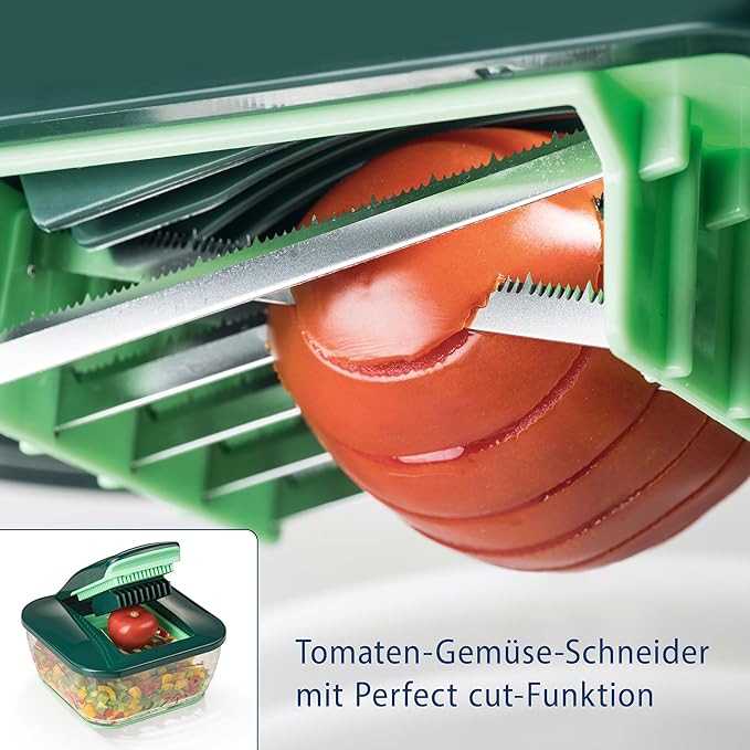 Genius Nicer Dicer Chef 9 Piece + Tomato Vegetable Slicer - For Conscious and Healthy Daily Eating Fruit Slicer, Onion Cutter, Cabbage Chopper, Green