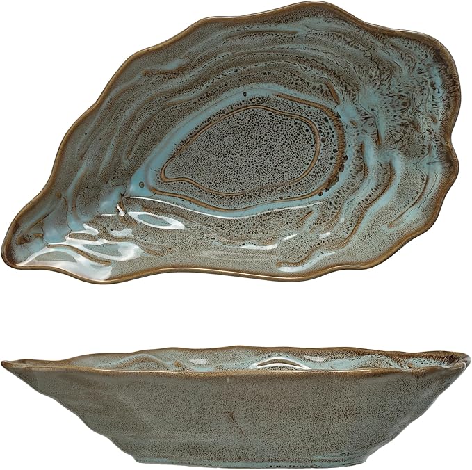 Creative Co-Op Oyster Shaped Stoneware Bowl, Blue