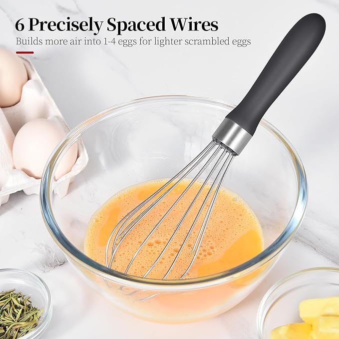 9.06 in Kitchen Wire Whisk, 18/10 Stainless Steel Metal Balloon Wisk Heavy Duty Egg Beater whisker Hand Mixer for Cooking, Baking, Mixing, Stirring, Sauce, Flour, chocolate（Small, Black）
