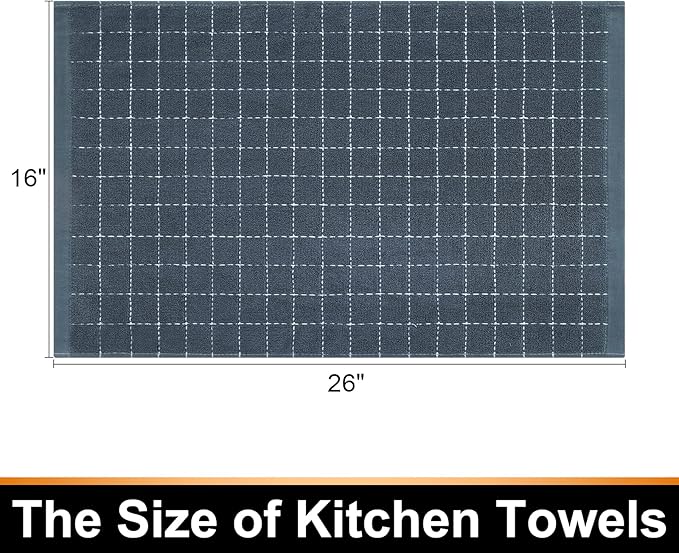 Mordimy 100% Cotton Terry Cloth Kitchen Towels, Super Soft and Absorbent Dish Towels for Drying, Checkered Designed Hand Towels for Kitchen, 16 x 26 Inches, 4 Pack, Grey
