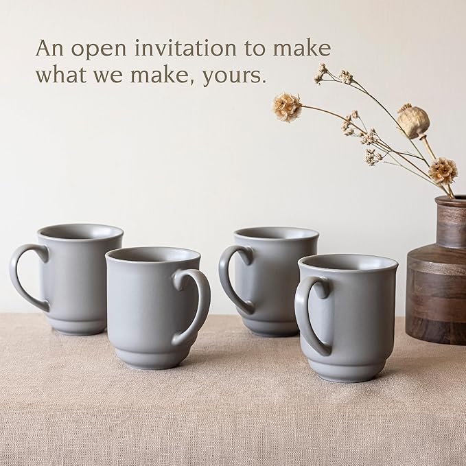 over&back Rim Stoneware Coffee Mugs - 4-Piece Mug Set - Enjoy the Perfect Cup of Coffee, Tea, Latte, and More - Semi-Matte Charcoal - 16oz