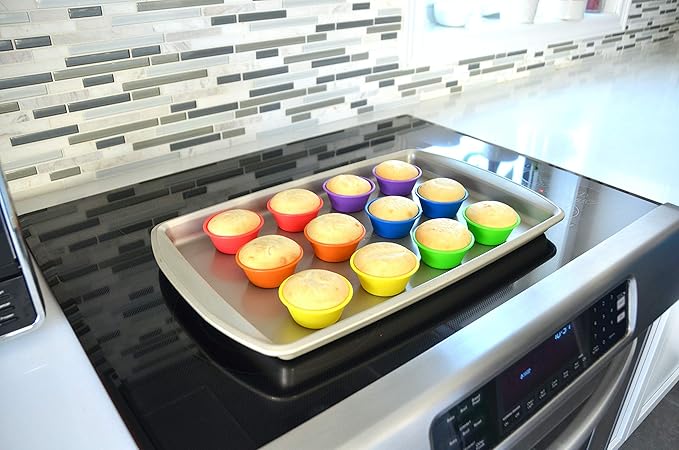 The Sweet Baker | Professional Silicone Baking Cups | Premium 12 Piece Set | Reusable Cupcake Muffin Pans | BPA Free