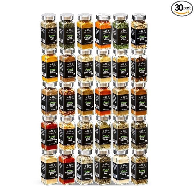 The Spice Lab Complete Organic Spices and Seasonings Set - 30 Jar Spice Kit Variety Pack - Complete Starter Spice Set Great BBQ, Grilling and Spice Gift Sets - Ultimate Culinary Cooking Spices Set