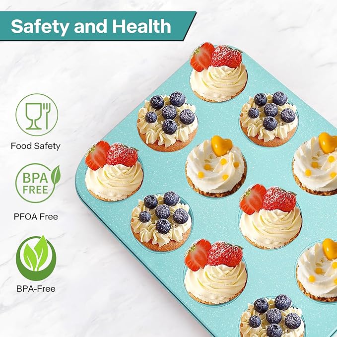 Spmarkt 2-Pack Blue 12-Cup Non-Stick Muffin Pan | Healthy Baking | Easy Cleaning Muffin Tin | Durable & Versatile Muffin Cup | Perfect for Mini Cupcakes (Blue)