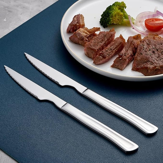 6-Piece Stainless Steel Steak Knives Set - 8.7" Serrated Edge Dinner Knives with Ergonomic Handles, Dishwasher Safe Kitchen Cutlery for Meat, Bread, Vegetables
