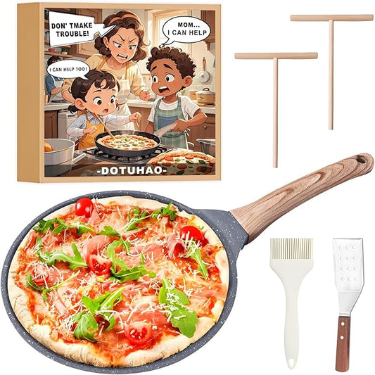 DOTUHAO Nonstick Crepe Pan Set, 5 Piece Set Kitchen Pancake Grill Pan, 11 Inch Nonstick Ceramic Flat Skillet Dosa Tawa Comales Para Tortillas Pancake Pans, Fry Pans Compatible with All Stovetops