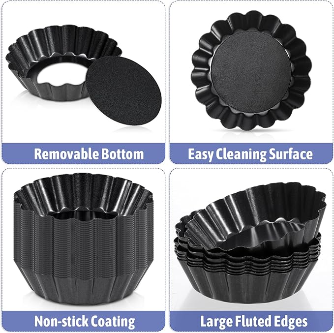 32 Pcs Mini Tart Pans with Removable Bottom, 3 Inch Round Nonstick Quiche Pan Small Quiche Pans Bakeware Mold Fluted Side for Pies Quiche Cheese Cakes Desserts