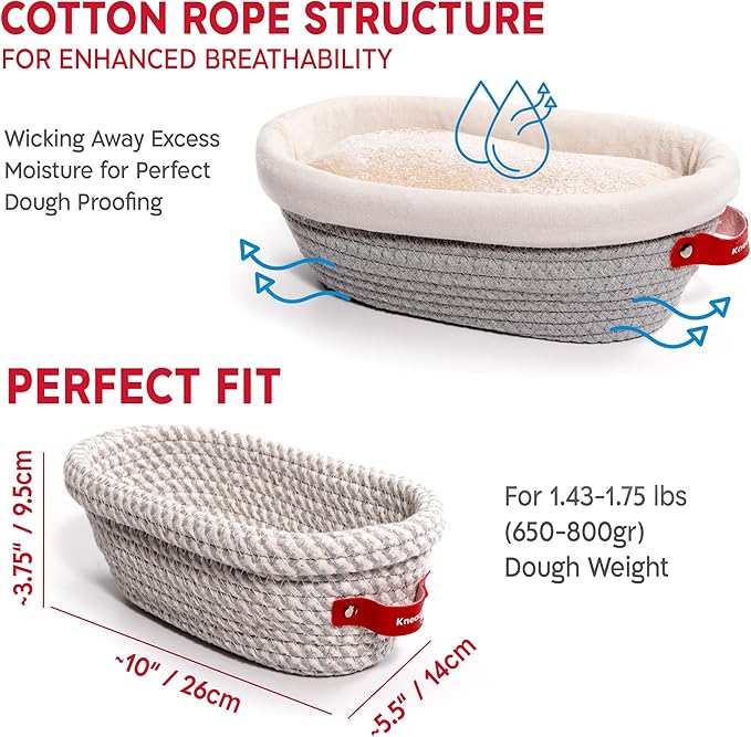 KneadAce Sourdough Starter Kit – 24oz Starter Jar, 2 Cotton Rope Banneton Proofing Baskets, Magnetic Bread Lame for Scoring – Gift for Bakers & Complete Sourdough Bread Baking Set