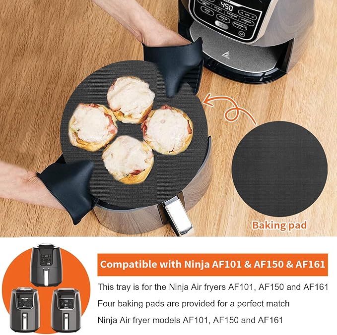 GWYSY 4-Pack Round Air Fryer Liners 8.27"* 8.27" for Ninja AF101 AF150 AF161 4QT Fiberglass Non-Stick Mats Reusable Parchment Paper Alternative & Accessories