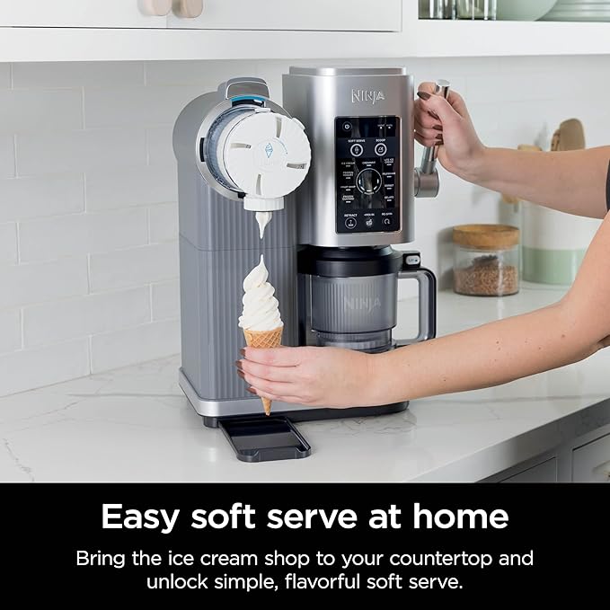 Ninja CREAMi Swirl Ice Cream and Soft Serve Maker, Sorbet, Milkshake, Frozen Yogurt, Low Calories Program & More, 13-in-1, Soft Serve Handle & (2) CREAMi Swirl 16oz Pints, For Kids & ALL ages, NC701C