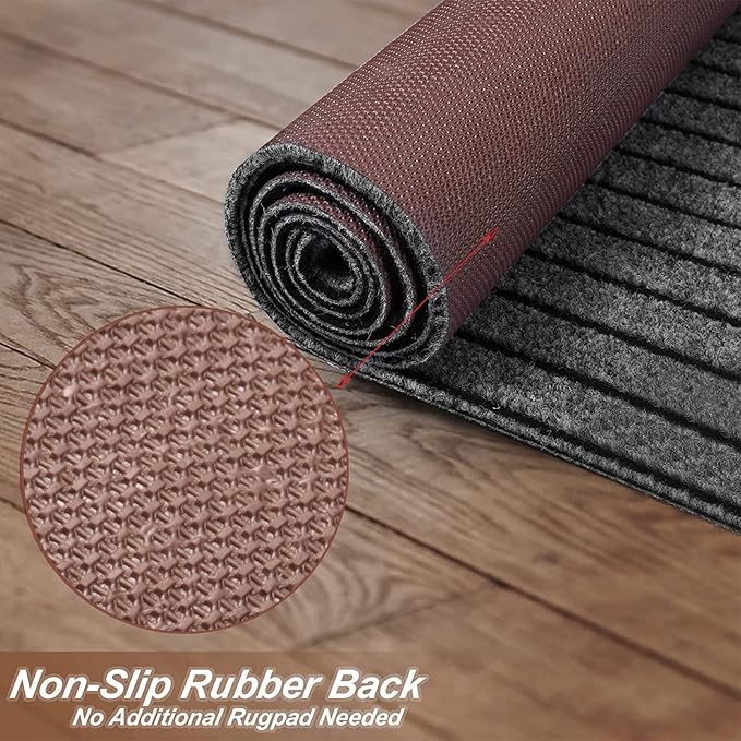 4' x 28' Runner Rugs with Rubber Backing, Indoor Outdoor Utility Carpet Runner Rugs, Stripe Gray, Can Be Used as Aisle for The RV and Boat, Laundry Room and Balcony