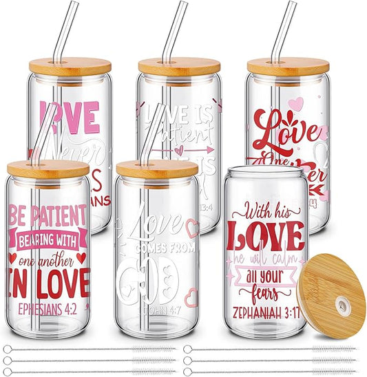 Fulmoon 6 Pcs Christian Wedding Gifts Drinking Glasses Gifts Bulk, 16 oz Religious Tumblers with Lid and Straw Bible Verse Cups for Church Sunday School Classroom Bible Study Church Events