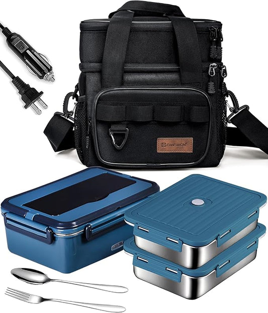 Electric Lunch Box Food Heater 80W Portable Food Warmer with 1.8L Stainless Steel Container for Car Truck Home Work Adults,12V 24V 110V Loncheras Electricas para Calentar Almuerzo