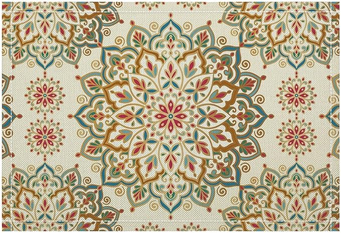 Mandala Placemats Set of 4 Vintage Bohemia Floral Art Printed Dining Table Mats for Restaurant Home Kitchen Holiday Picnic Party Decor 12x18in