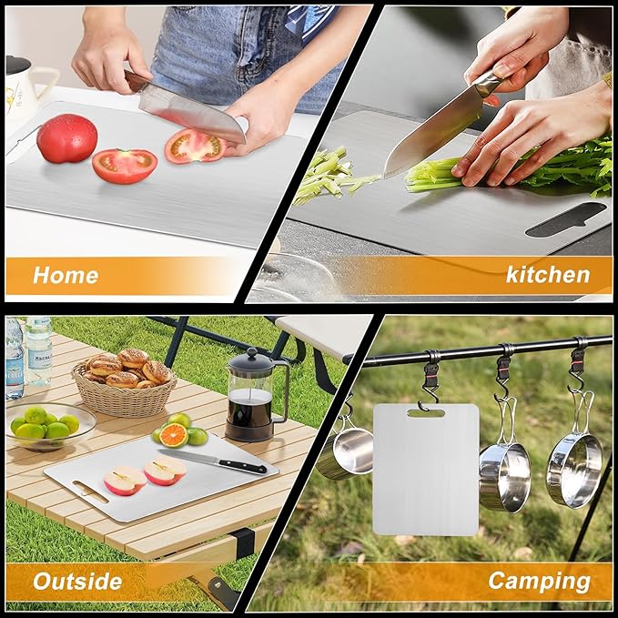 Titanium Cutting Board Set of 3, 100% Pure Titanium Cutting Boards for Kitchen, 3 Pcs Double Sided Food Grade Non Stick Chopping Cutting Boards for Meats, Fruits And Vegetables (S+M+L)