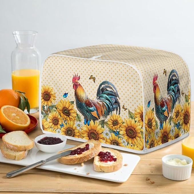 Annejudy Rooster Sunflower Print Toaster Cover Dustproof Cover 2 Slice Small Appliance Cover Bread Maker Cover Dust Protection & Waterproof Kitchen Accessories