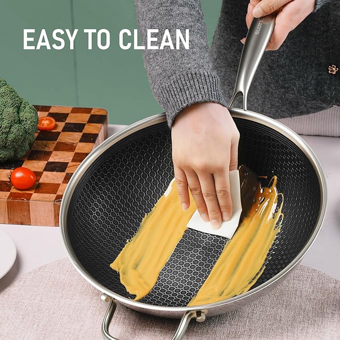 SLOTTET Hybrid 12-Inch Wok with Lid,Nonstick Stainless Steel Woks & Stir-fry pans,Stay-Cool Handle,PFOA Free Cookware,Dishwasher and Oven Safe,Compatible with All Cooktops