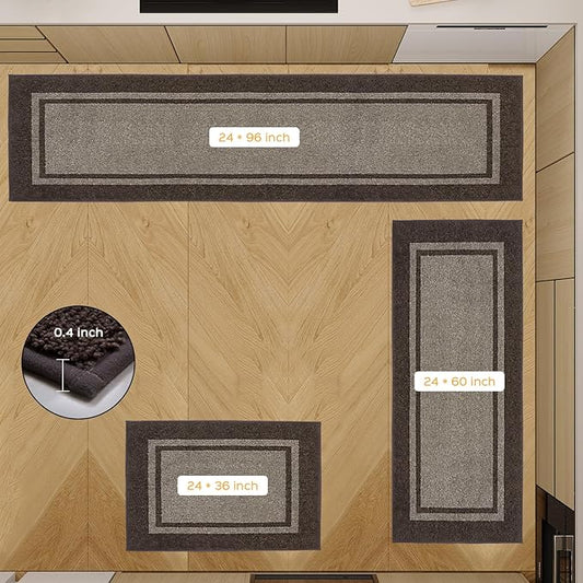Kichen Rugs 24" x 96", Non-Slip Machine Washable Kitchen Runner Rugs Floor Mats, Absorbent Comfort Standing Mats for Kitchen, Sink, Laundry and Hallway, Grayish Brown & Coffee