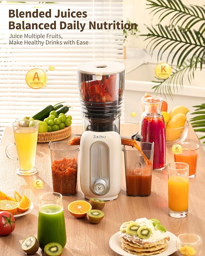 Zachvo Cold Press Juicer Machines, 5.8" Large Feed Chute Slow Masticating Juice Maker for Whole Vegetable and Fruit, Easy to Clean, 300W High Juice Yield - MP-802M (White)