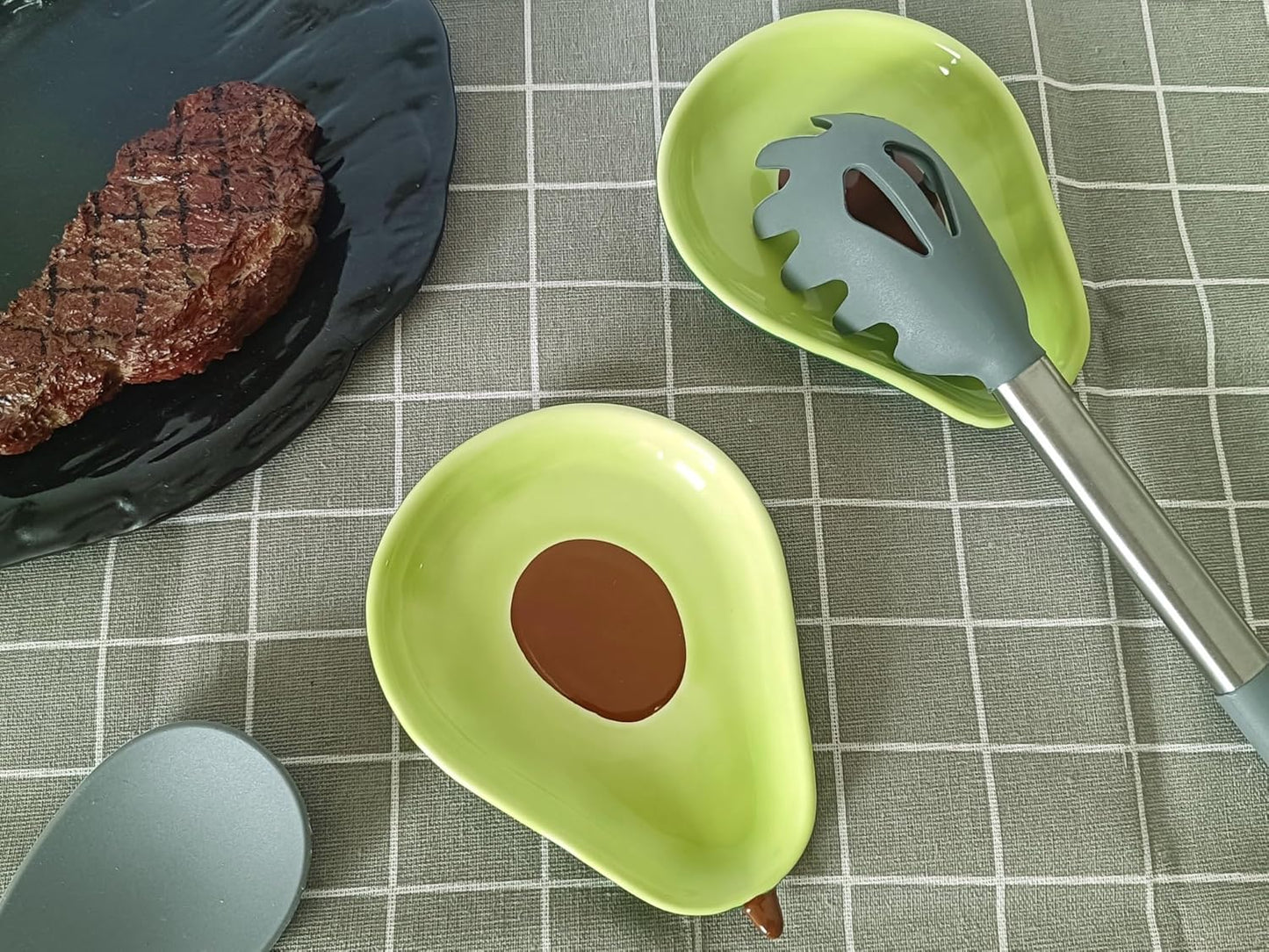 Ceramic Spoon Rest for Stove Top & Kitchen Counter Spoon Holder for Stove & Cooking Spoon Holder for Ladle Cute Coffee Spoon Rest Utensil Rest Spatula Rest, Green Avocado Kitchen Decor & Accessories