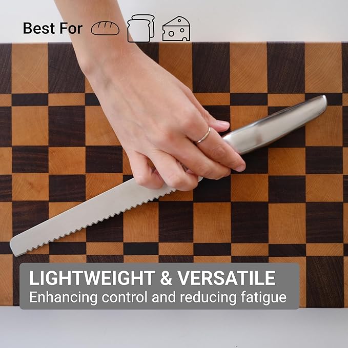 HAST Edition 8-Inch Serrated Bread Knife, Ultra-Sharp Professional Bread Slicing Knife, Advanced Powder Steel, Lightweight, Comfortable Ergonomic & Award-Winning Design (Matte Silver)