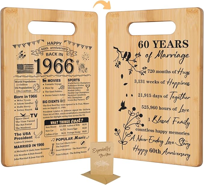 60th Wedding Anniversary for Women Men,Back In 1966&60 Years of Marriage Double sided Cutting Board Gift for Her Him,best 60 years anniversary Decorations for couple
