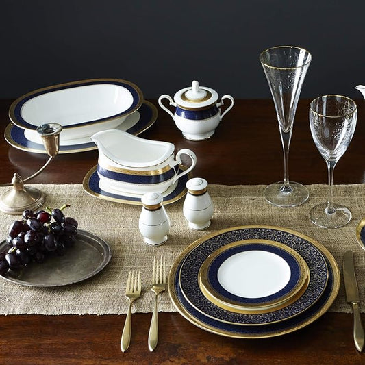 Noritake Odessa Cobalt Gold Gravy Boat and Tray (2-Pieces), 21.5"