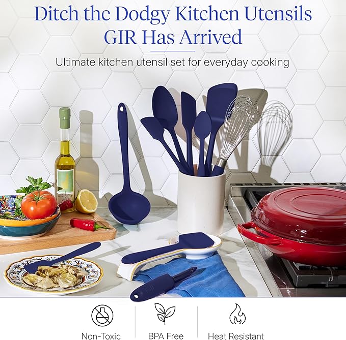 GIR: Get It Right 10-Piece Silicone Ultimate Kitchen Utensil Set – Spatulas, Ladle, Flip, Spoons, Whisk, Peeler & Spoonula – Nonstick, Non-Toxic, Heat-Resistant – Navy