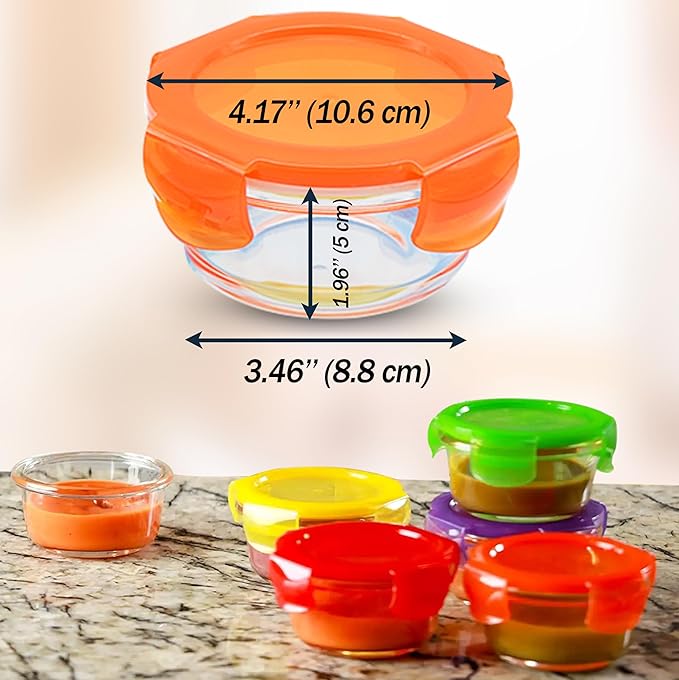ARSUK 7oz Glass Food Storage Containers with Airtight BPA-Free Lids 6 Pack, 1 Cup Small Glass Freezer Containers for Sauce, Sides, Meal Prep - Reusable & Dishwasher Microwave Fridge Freezer Safe
