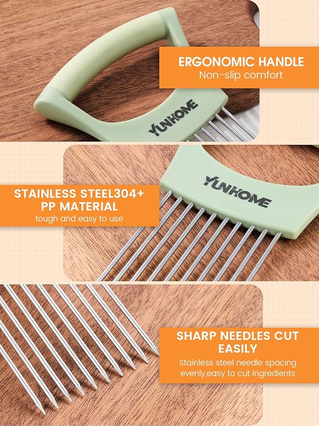 Onion Slicer Holder, Stainless Steel Onion Holder for Slicing, Onion Cutter Vegetable Chopper for Slicing of Lemon Avocado & Meat, Kitchen Utensils Gadget for Slices, Kitchen Assistant Tool for Fruit