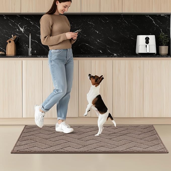 Machine Washable Kitchen Rugs 24" x 70", Non-Slip Kitchen Runner Rugs Mats for Floor, Absorbent Comfort Standing Mats for Kitchen, Sink, Laundry and Hallway, Rolled Packaging, Grayish Brown