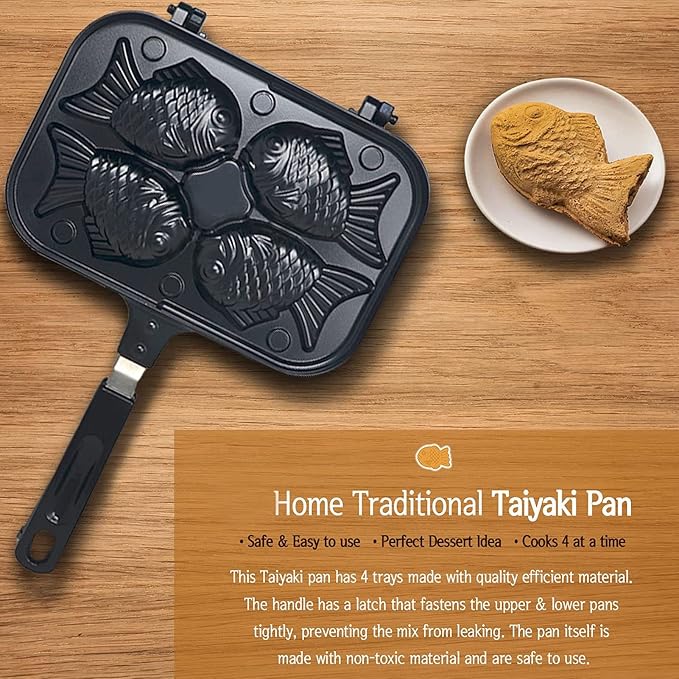 Taiyaki Fish Shape Cake Pan, Non Stick Waffle Cake Maker Pan with Long Handle Pancake Baking Double Pan Mold for Gas Stove Waffle Baking Mold for Home DIY Cooking Party