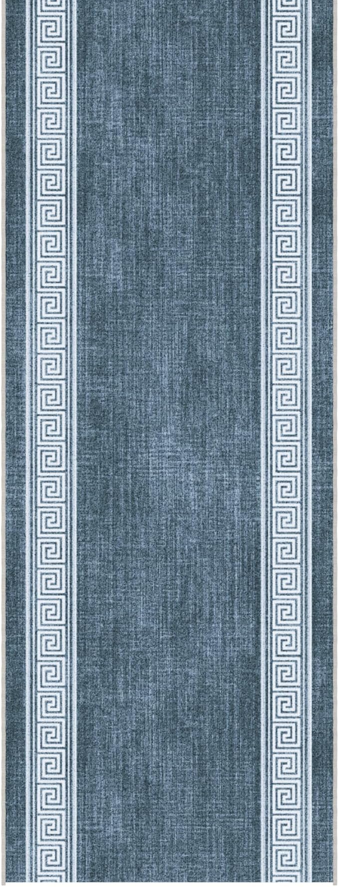 Ottomanson 3-Piece Kitchen Rug Set - Non Slip Runner & Washable Mat - 1'11" x 3' + 1'11" x 4' + 1'11"' x 5' - Durable, Stain Resistant for Entryway, Bedroom and Bathroom, Greek Border Greyish Blue