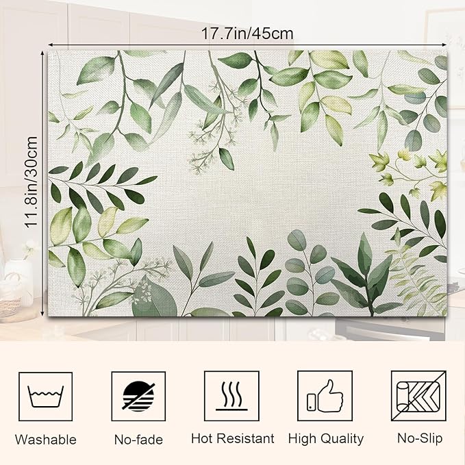 Eucalyptus Rustic Placemats Cottagecore Botanical Tablemats Resistant Place Mats Kitchen Decor Dining Decoration for Party, Washable Floral Placemats Set of 4-05