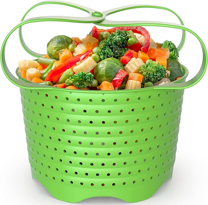Avokado Silicone Steamer Basket for 6qt Instant Pot [3qt, 8qt avail], Ninja Foodi, Other Pressure Cookers - 100% Food Safe, BPA-Free, Dishwasher Safe Collapsible Vegetable Steamer Basket & Strainer