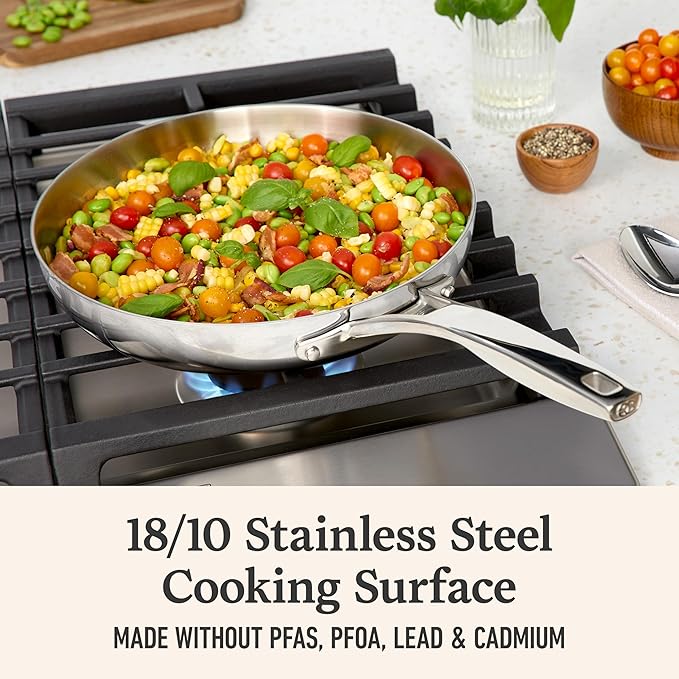 Calphalon Premier Polished 5-Ply Stainless Steel Cookware Set w/Turbo Heat Tech 3 Piece Frying Pan Set, Induction, Oven Safe 500F, Silver