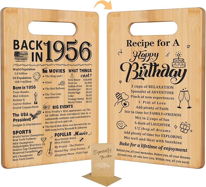 70th Birthday Gifts for Women Men,Back In 1956&Recipe for A Happy Birthday Double sided Cutting Board Gift for Her Him,70th birthday gifts ideas,cool gifts for 70 year old woman