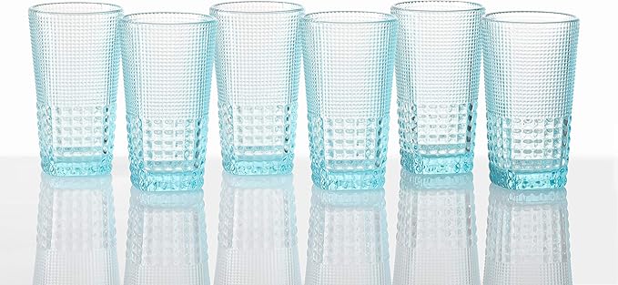 Fortessa Malcolm Iced Beverage Cocktail Glass 6 Pack, 15-Ounce, Pool Blue