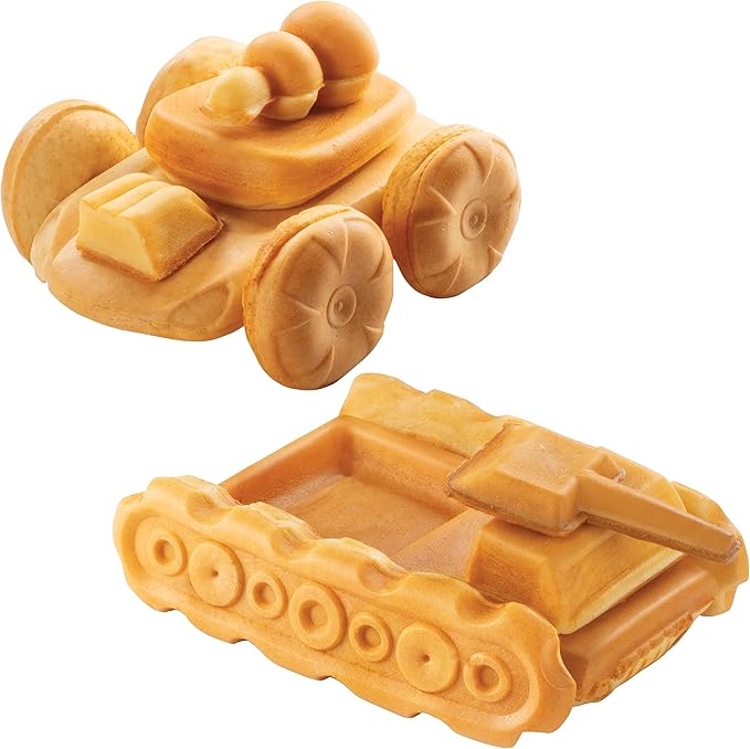 Auto Body Shop Waffle Maker- Mix & Match 20+ Custom Shaped Pieces to Build Cars, Trucks or Vehicles Out of WAFFLES! Breakfast Kids Adults Fun- Nonstick Quick Cleanup w 4 Removable Plates, Recipe Guide