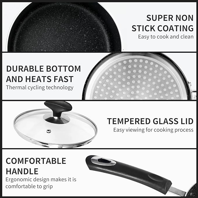 RATWIA Nonstick Saucepan Set - 2 Quart and 3 Quart,Ultra Non Stick Sauce Pan Small Pot with Glass Lid,Great for Home Kitchen Restaurant,Black