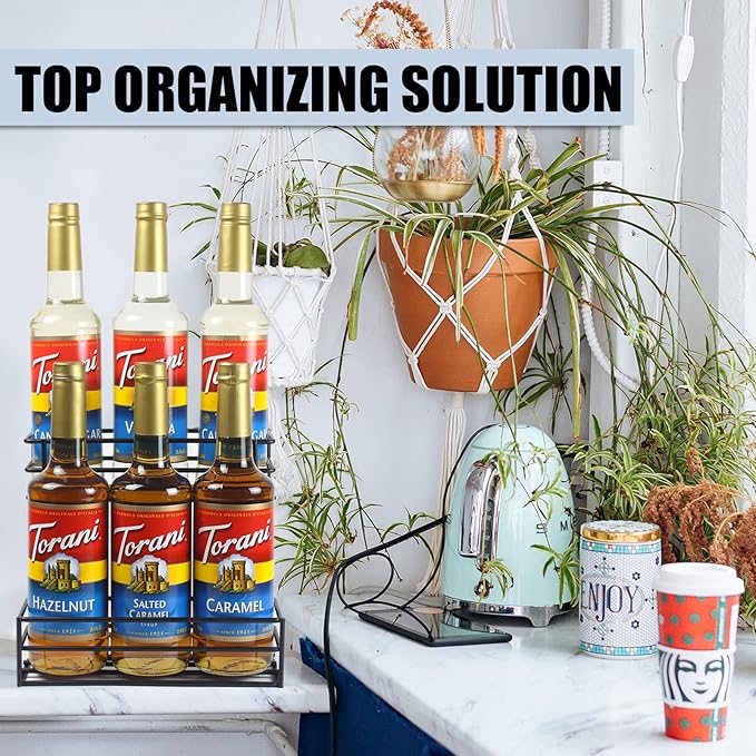 Coffee Syrup Rack (6 Bottle Capacity), Organizer for Coffee Bar & Kitchen, Small Wine Rack for Bar, Family & Storage
