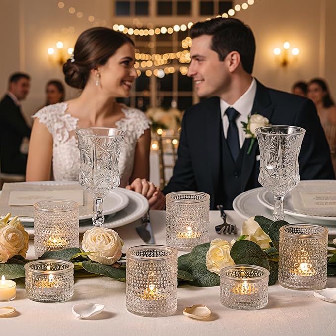 Glass Votive Candle Holders Set of 24, Assorted Heights Polka Dot Tea Light Holders for Wedding Centerpieces, Table Decor, Party & Home Decoration, Fits Standard Votives & Tea Lights