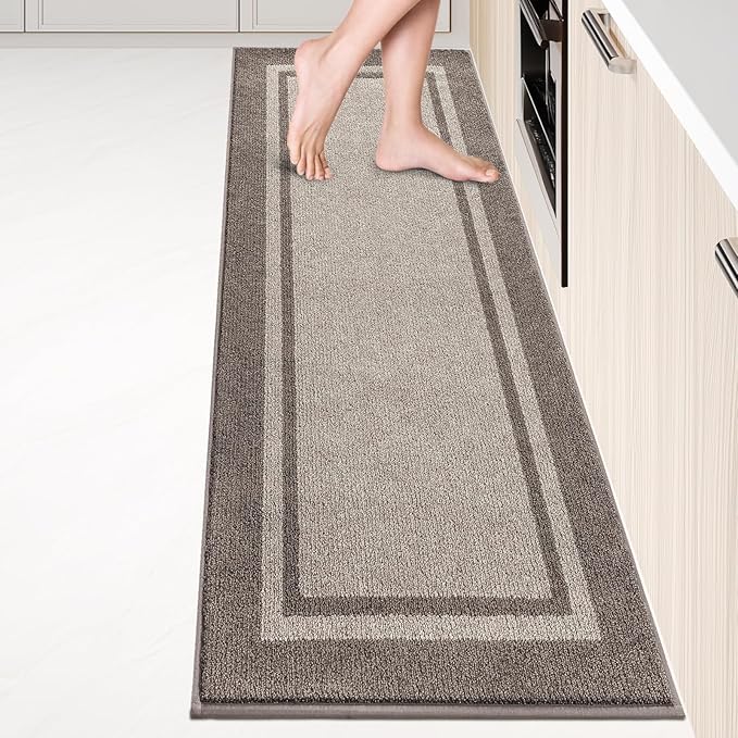 Kichen Rugs 24" x 96", Non-Slip Machine Washable Kitchen Runner Rugs Floor Mats, Absorbent Comfort Standing Mats for Kitchen, Sink, Laundry and Hallway, Beige & Grayish Brown