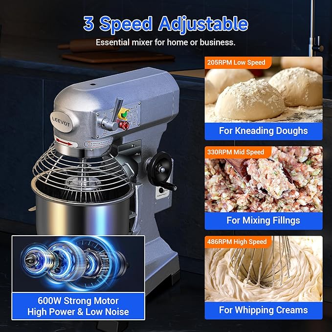 EKway Commercial Food Mixer 15 Qt with Timing Function,600W Commercial mixers 3 Speed Adjustable,Electric Stand Commercial Dough Mixer with Stainless Steel Bowl for Bakery Pizzeria