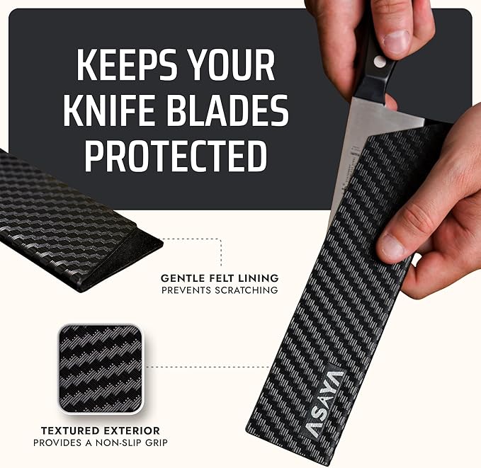 Asaya Professional Knife Edge Guards - Two Chef Blade Covers - 8.5 x 2" and 10.5 x 2" - Extra Strength, ABS Plastic and BPA-Free Felt Lining, non-Toxic and Food Safe - Knives Not Included (2 Piece L)