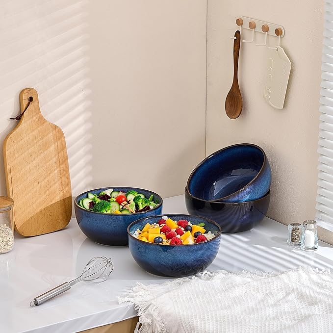 9 Inch Large Salad Bowls Set of 2, 83 Oz Porcelain Serving Bowl for Salad Soup Pasta Popcorn, Ceramic Decorative Bowls Fruit Bowl for Home Decor, Microwave,Oven,and Dishwasher Safe