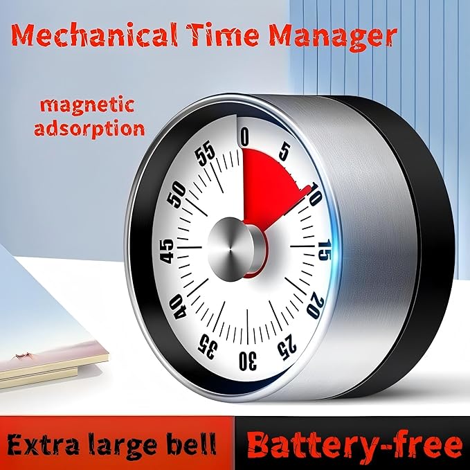 Kitchen Timers for Cooking, Magnetic 60 Minute Mechanical Wind Up Timer Manual with Loud Alarm and Stainless Steel Body for Chef Home Baking Cooking Oven Salon (White - 1Pcs)