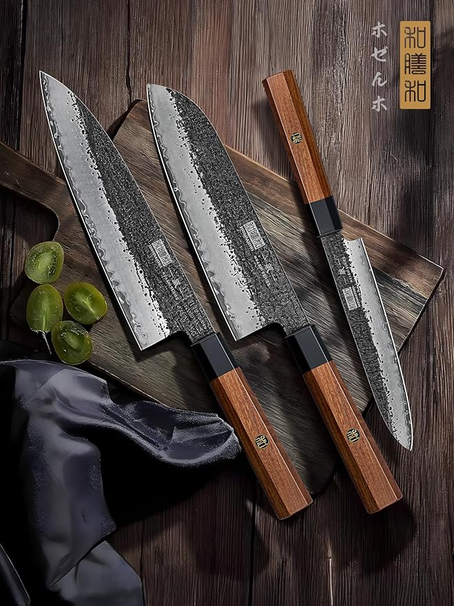HOSHANHO 3 Pieces Knife Set, Professional Japanese High Carbon Steel Kitchen Knife Set, Ultra Sharp Chef Knives Sets with Octagonal Rosewood Handle