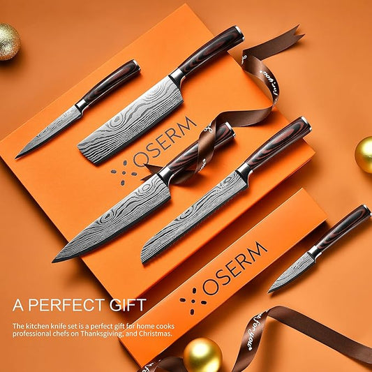 Gift-Ready Knife Set, Japanese Style 6-Piece (5+1) Kitchen Knife Set for Christmas, Weddings & Family Gifts, Beautiful Gift Box, Includes An Additional 8" Chef Knife (Boxed Separately)